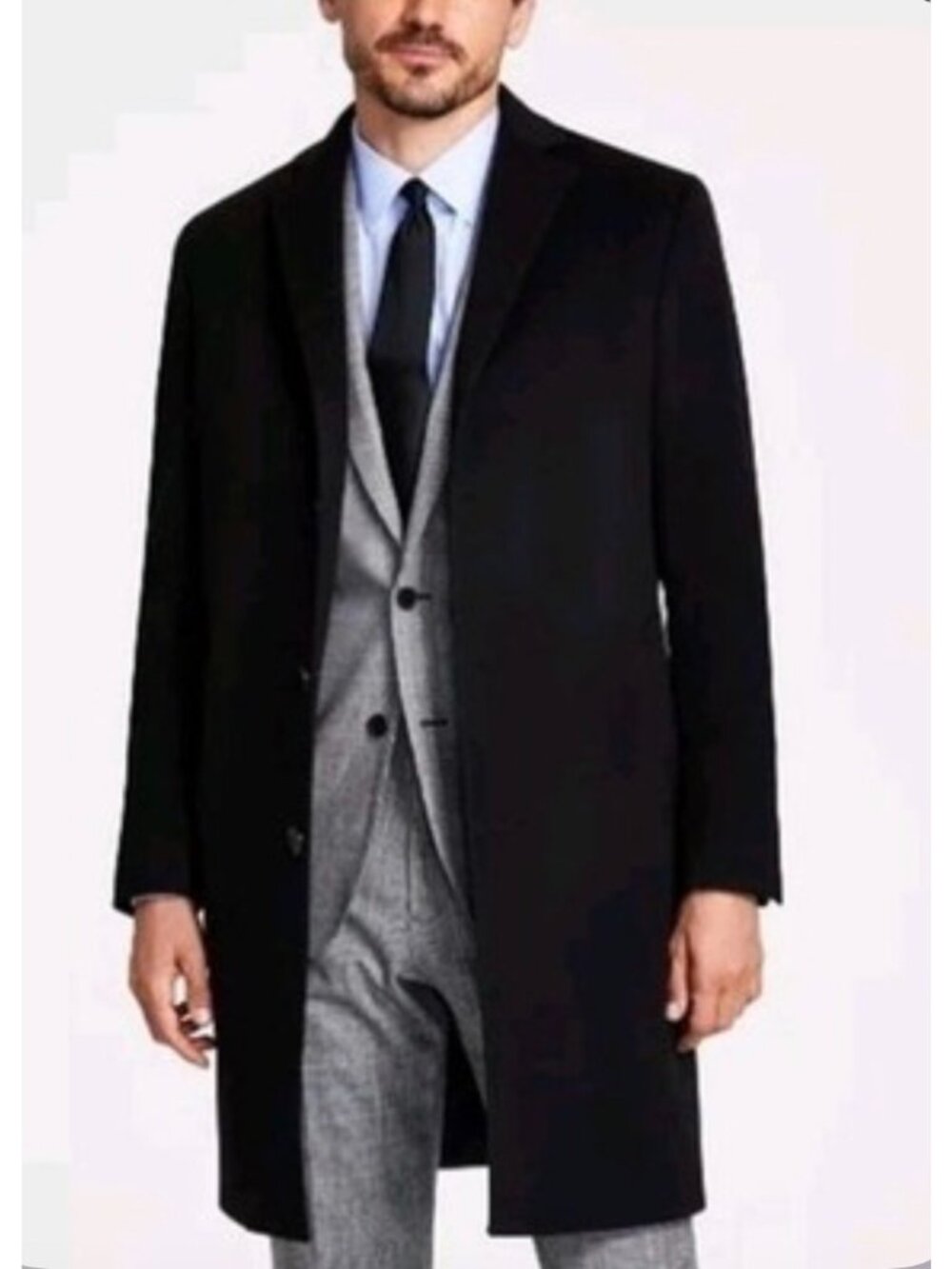 Brooks 346 Men's Black  Lambswool Cashmere Belted Coat Size 50R